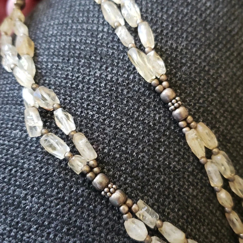 Beautiful Double Strand Lariat Y Clear Glass Beaded Necklace